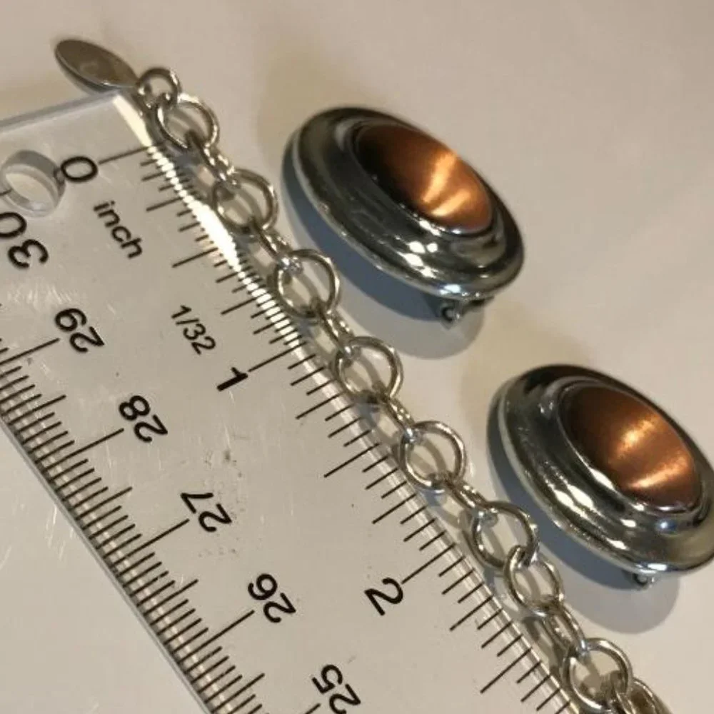 Vintage Liz Claiborne Silver-Tone & Copper Cabochon Necklace and Earrings Set - Picture 10 of 11